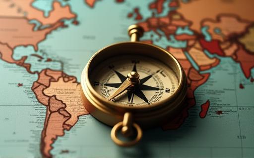 A compass and a map of the world.